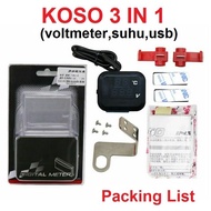 【Stok】Voltmeter Koso 3 In 1 USB Charger Universal Semua Motor Anti Air Original Termometer Digital J