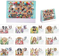 2026 Diamond Painting Kit Desk Calendar, DIY 5D Diamond Art Calendar with Cute Dogs Design, Creative