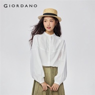 GIORDANO Women Shirts 100% Cotton Mandarin Collar Shirts Exposed Seam Bishop Raglan Sleeve Fashion C