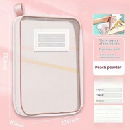 GEESO Transparent Mesh Book Storage Bag - L-shaped Large Opening | Student Subject Sorting Zipper Fi