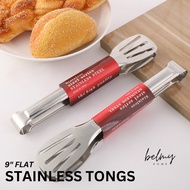 9" Stainless Steel Flat Tongs for Barbeque Frying Grill Clip