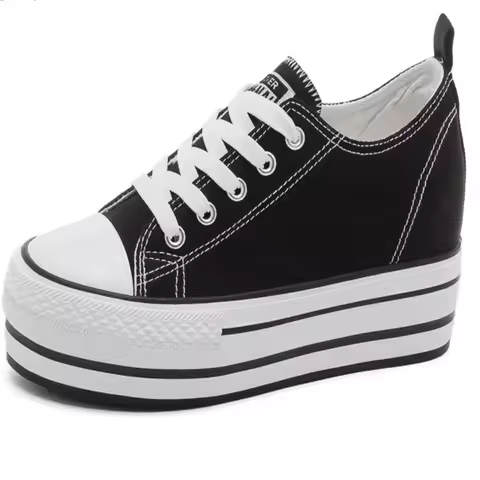 2025 Women Height Increasing 8CM Sneakers Breathable Skateboard Canvas Shoes Fashion Lace Up Platfor
