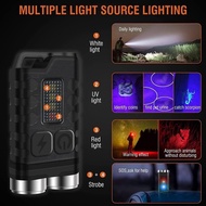 Super Bright LED Keychain Flashlight 900Lumens with Four Color Light Sources. Portable USB Rechargea