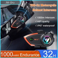 Y80-2x Wireless Motorcycle Intercom Helmet Headset Bluetooth IP67 Waterproof Stereo Hands Free Noise