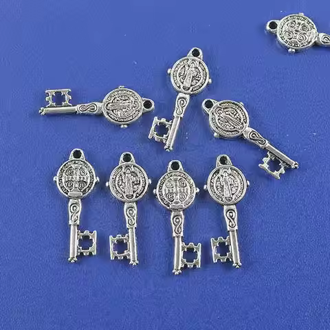 30pcs 23*8mm Tibetan Silver Saint Benedict Key Design Charms H0796 Charms for Jewelry Making