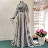 gaun pengantin muslimah syari grey wedding dress
