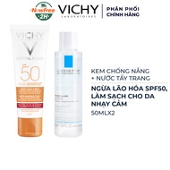 Combo Kem Chống Nắng Vichy Ngừa Lão Hóa SPF50 50ml + Nước Tẩy Trang La Roche-Posay Da Nhạy Cảm 50ml