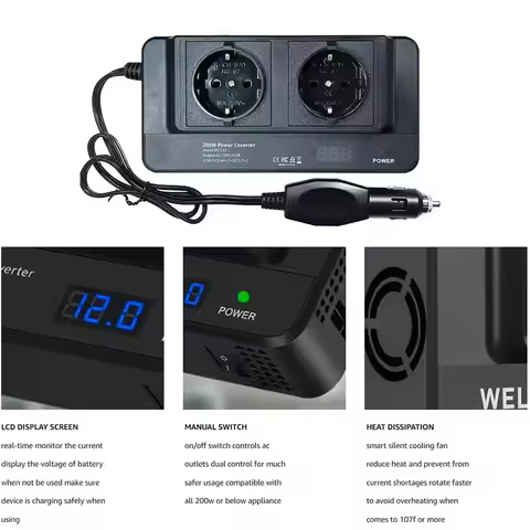 Car 200W Inverter DC To AC 12V to 220V 4 USB AC EU Socket Auto Mounted Inverter Accessories Cigarett