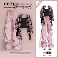 Dopamine Wear Early Autumn Casual Checked Shirt Vest Outfit