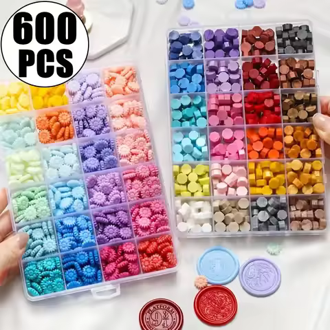 600Pcs Box Sealing Wax Beads, 24 Grids Octagon Sunflower Sealing Wax Pellets for Wax Seal Stamp, Let