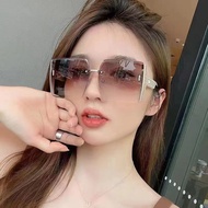 Korean Rimless Square Sunglasses – Gradient UV400 Shades for Women