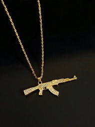 1個合金鑽石鑲嵌槍型創意嘻哈男項鍊