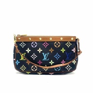 LV村上隆聯名黑三彩鉚釘腋下包 麻將包