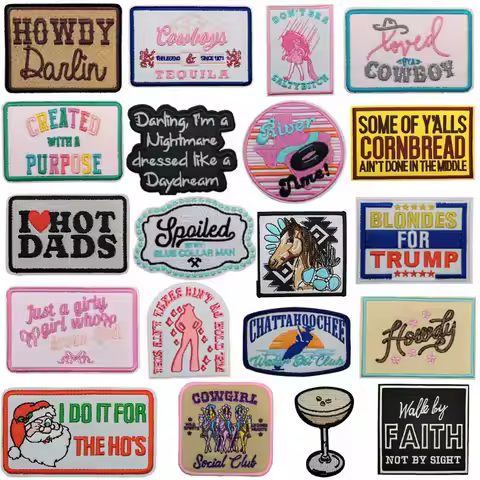 Vintage Howdy Horse Faith English Letters Rectangle Iron-on Sew Embroidery Badge Patches DIY Shirt H