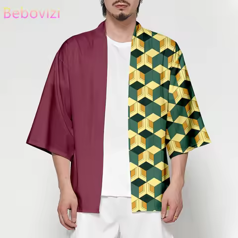 6XL 5XL 4XL Plus Size Anime Japanese Tanjiro Samurai Kimono of Men Women Cardigan Haori Obi Asian Co