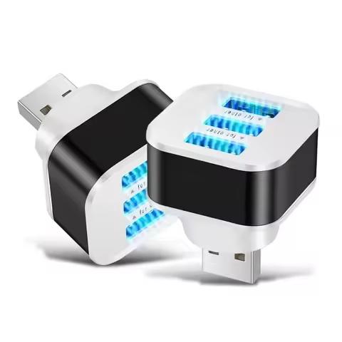 USB Extender Adapter USB 2.0 HUB Quick Charger 3 Ports Multi USB Splitter Hub with Indicator for Lap