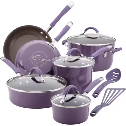 Cucina Nonstick Cookware Pots and Pans Set 12 Piece Lavender Purple
