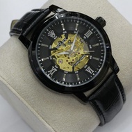 Fullblack Leather Ion Plated Case Stainless Automatic Men 's Watches