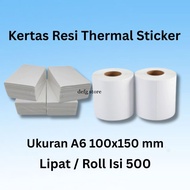 Thermal / Thermal A6 Barcode Sticker Receipt Paper 100x150 mm Contents 500 Folds / Roll