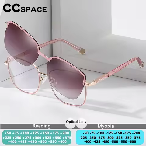 CCspace New Magnet Clip On Reading Glasses Women Cat Eye Myopia Prescription Glasses With Polarized 