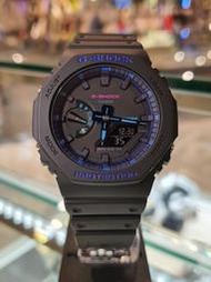 CASIO 時計屋 G-SHOCK GA-2100VB-1A  雙顯錶 八角 紫邊黑面 膠質錶帶 防水 GA-2100