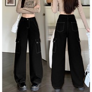 S-5XL Jeans long pants cargo 牛仔裤工装裤长裤 Blue Black Denim Straight Wide-Leg Loose High-Waist Casual Jea