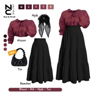 Women's Trendy OOTD Oneset Style (women's blouse + premium layered skirt + bella square hijab) NC056