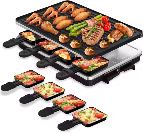 Electric Raclette Table Grill with 8 Warming Trays, 2-in-1 Korean BBQ Grill & Electric Griddle Nonst