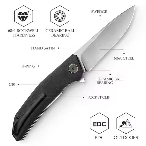 N690 Steel Pocket Knife G10 Handle EDC Knife for Men Womens, Gift Box, TRIVISA