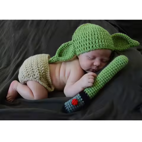 D7YD Baby Photo Props For Yoda Wool Knitted Children Photo Clothing Hat Cosplay Dress Wool Hat Photo