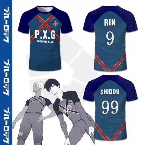 Blue Lock PXG Soccer Jersey Men's and Women Breathable Football Short-Sleeved T-Shirt Japanese Anime