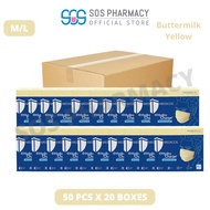 MEDICOS Regular Fit Size M/L 175 HydroCharge 4ply Surgical Face Mask Buttermilk Yellow (50's x 20 Boxes) - 1 Carton