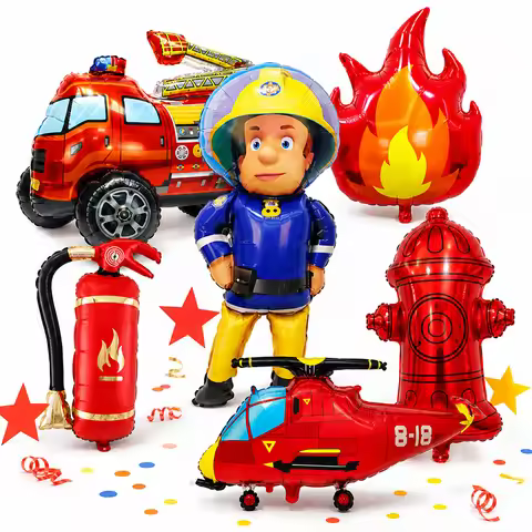 Firefighter Theme Foil Balloon Fire Truck Fire Hydrant Flame Balloon 32inch Red Number Balloon 1-9 f