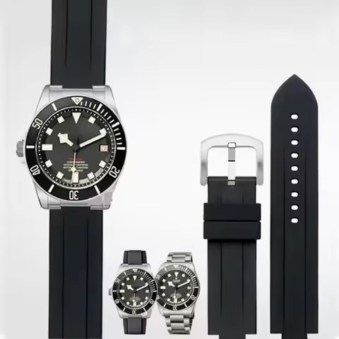 Silicon Watchband for Tudor PELAGOS Series 25500TN 25600TN Black Waterproof Rubber 22mm Dedicated Lu