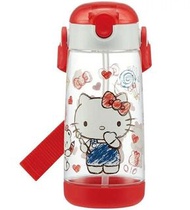 (日本購入🇯🇵)Sanrio Hello Kitty 紅塗鴉Skater SIAA抗菌加工 AG+ 斜揹返學 學生 直飲按壓式水壺 水樽 輕巧(480ml)