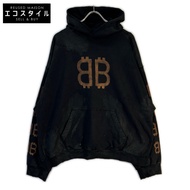 Balenciaga [國內授權經銷商/2023款] 742603 TOVN7 BB印花做舊套頭連帽衫 M碼 [二手]