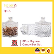 Koteki Giacomo 3Pcs 0.65L / 1L Acrylic Square Candy Box Set Food Storage Container