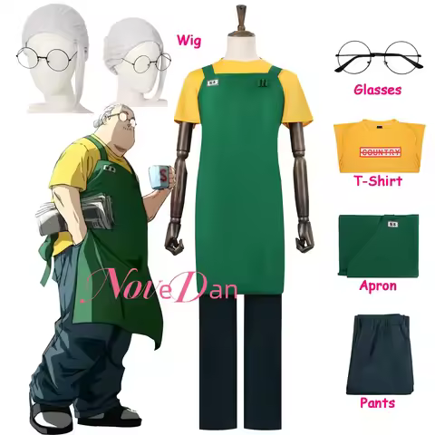 Anime Manga Sakamoto Days Taro Sakamoto Cosplay Costume Wig Yellow Retired T Shirt Green Apron Glass