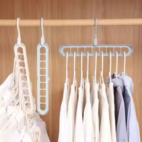 Durable 9-Hole Wardrobe Storage Rack Space-saving Folding Foldable Clothes Hanger Anti-slip Multifun