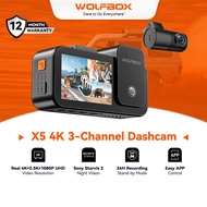 WOLFBOX X5 3-Channel 4K Dash Cam – STARVIS 2 IMX678 4K+2.5K+1080P Triple Car Camera with 128GB Card 