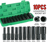 10pcs 1/2 Inch Long Socket Impact Set Impact Long Socket 8-24mm Extension Hex Socket Wrench Deep imp