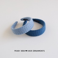 Korean Version Autumn Winter Wide-Brimmed Knitted Wool Headband High-Value Blue Daily Outer Wear Was