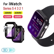 Black Carbon Fiber Hard Case compatible with iWatch 6 SE 5 4 44mm 40mm Case Thin purple Light Tempered Glass Full Protective compatible with iWatch 3 2 1 42mm 38mm