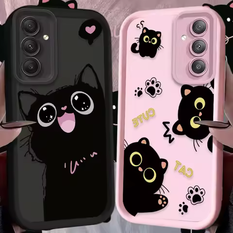 Cute Cartoon Black Cat Matte Case For Samsung Galaxy A16 A26 A36 A56 A05 A05S A15 A25 A35 A55 A54 A3