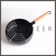 OHHDEER Japanese Style Tempura Fry Pan 20cm Carbon Steel Deep Fryer Drainer Rack Kitchen Noodle Milk Pot Non-stick Fryer