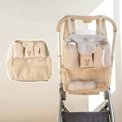 Baby Stroller Hanging Bag Cartoon Bear Large Capacity Backpack Outdoor Travel Stroller Basket Hangin