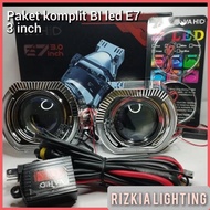 Biled Vahid E7-H4| Led projector purple Lens 3 inch sepasang komplit