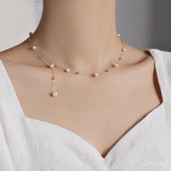 Gypsophila Necklace 18k Gold Pearl Necklace Natural Clavicle Chain Pearl au750 Gold Beads with Pearl