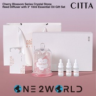 CITTA Cherry Blossom Series Crystal Stone Reed Diffuser Sakura Burst with 3* 10ml Essential Oil Gift Set Wedding Anniversary Christmas Valentine Women Gift Idea