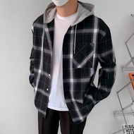 Jaket Pria Flanel Hoodie Kancing Lengan Panjang Bertudung Keren Korean Style